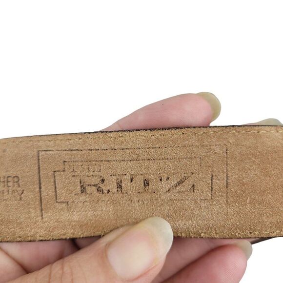 Vintage 80's Ritz Leather Belt S Brown Hieroglyphic Symbol Beads Brass Buckle - Picture 13 of 13